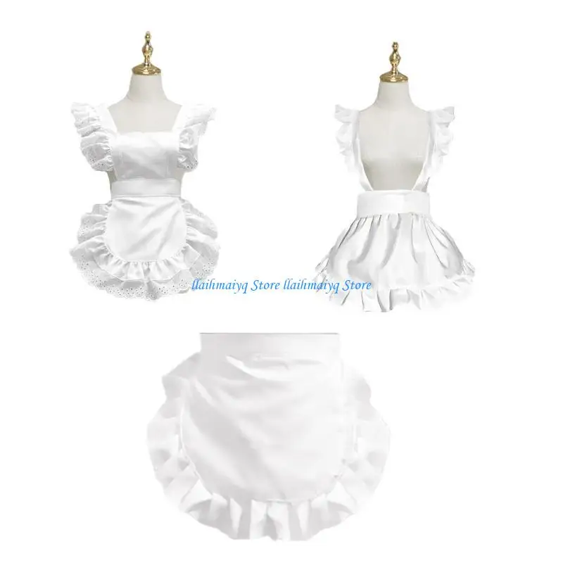 

573B Maid Costume Apron Ruffled Waist Apron for Women Role Play Halloween Cosplay Accessories Kitchen Cooking Baking Apron