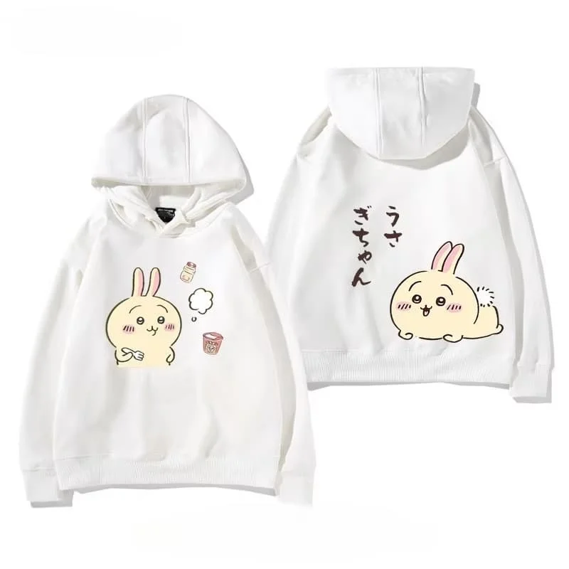 Usagi Hachiware Chiikawa Matching Couple Hoodie Cute Blush Face Graphic Hooded Sweatshirt Adults Kids Fleece Loose Pullover Tops
