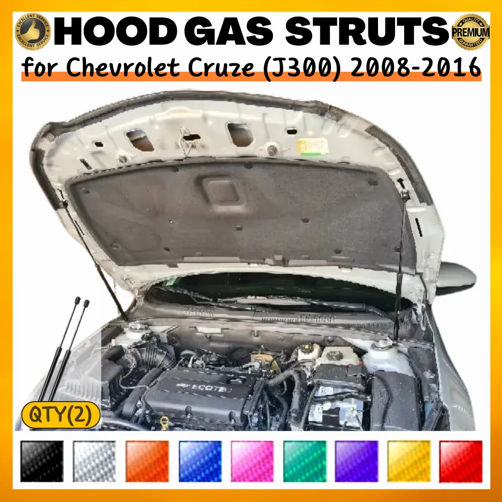 Qty(2) Hood Struts for Chevrolet Cruze (J300) 2008-2016 Front Bonnet Modify Gas Springs Shock Absorbers Lift Supports Dampers