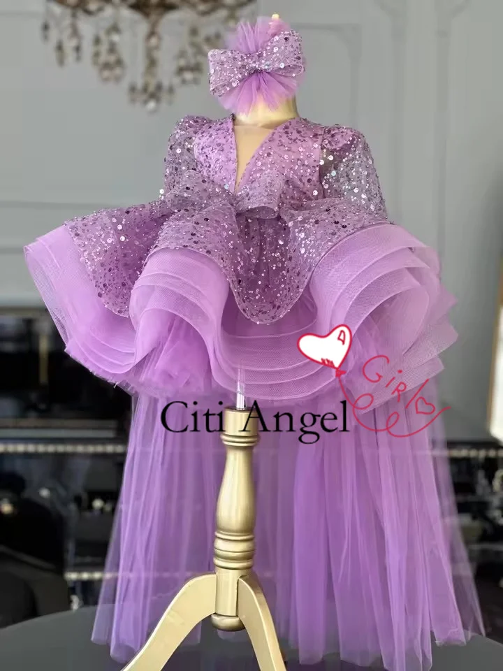 

Big Bow Flower Girl Dress Beadings Princess Ball Gown Baby Girl Birthday Party Dresses Glitter First Communion Dress