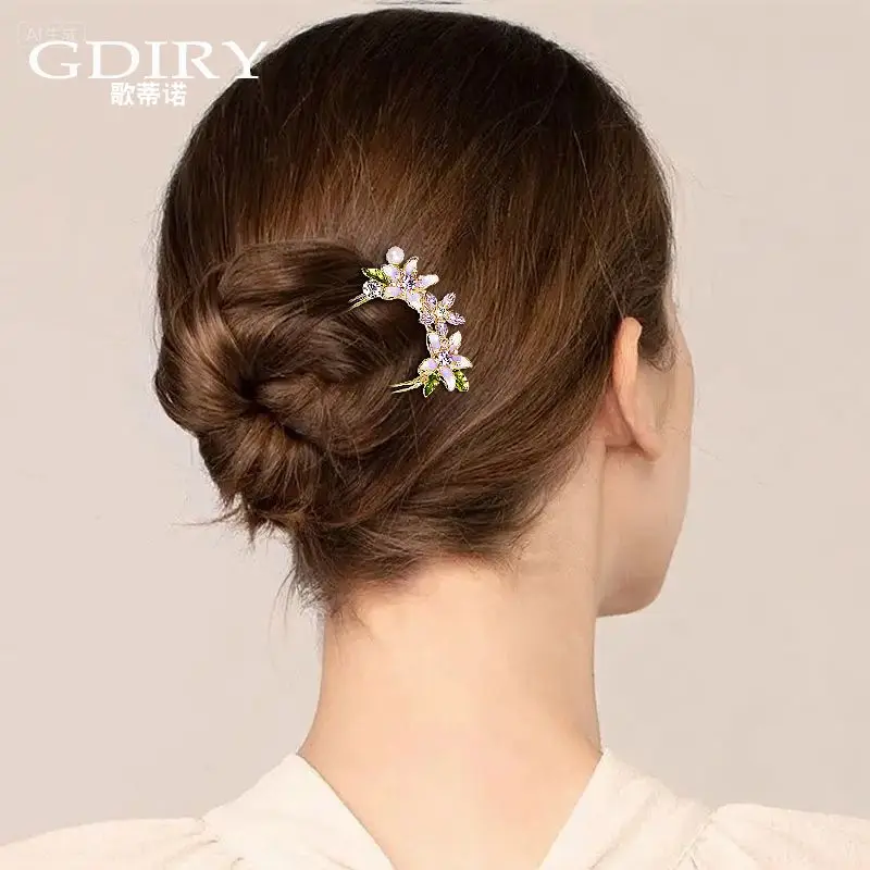 Purple New U-shaped Hairpin New Chinese Enamel Color Craft Balls Head Full-disc Elegant Hair Hairpin Gift