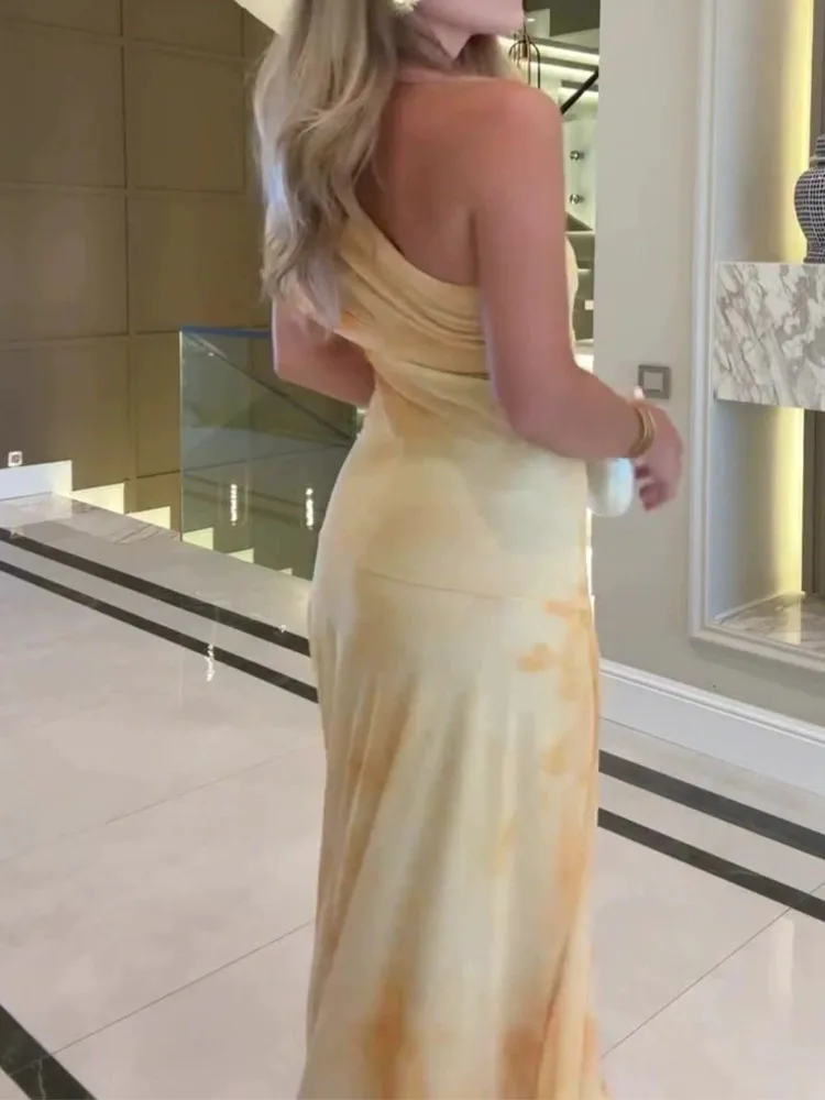 فستان بمزاج التخسيس بدون ظهر للربيع والصيف، فستان كاجوال فضفاض ومثير بكتف واحد #3