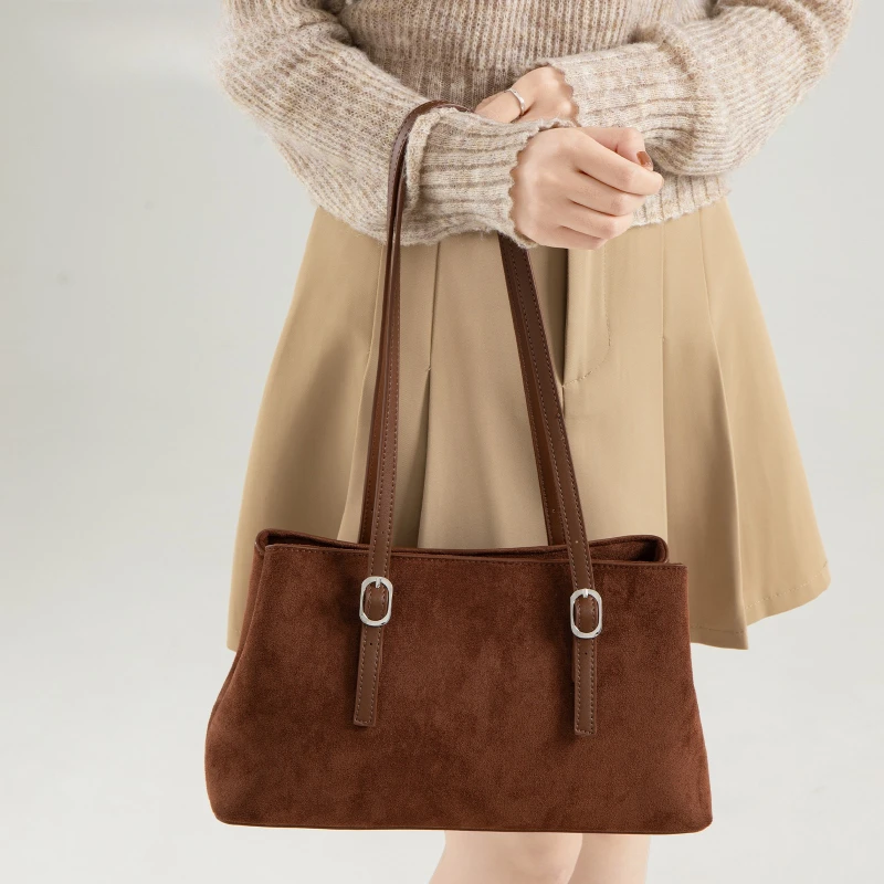 

Зимние замшевые кожаные сумки на плечо для женщин, роскошные дизайнерские сумки, повседневные сумки-тоут, большая вместительная сумка для подмышек