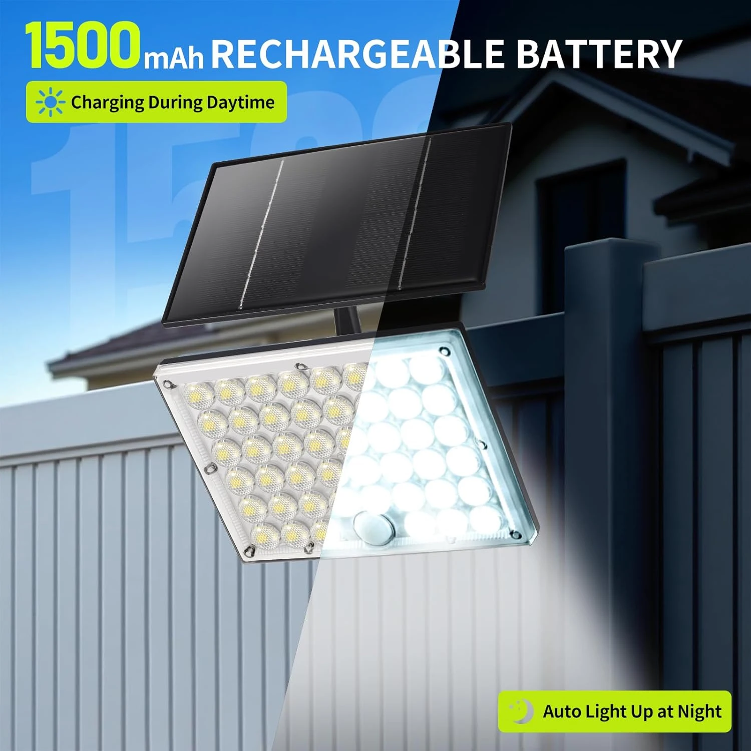 2 Stück 234LED Solar-Wandleuchte IP65 Wasserdicht Bewegungssensor Flutlicht Außen Split Sicherheitsbeleuchtung Lampe für Terrasse, Hof, Garage – Detail 12