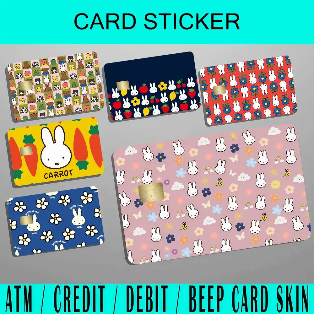 Cartoon Cute M-Miffy Rabbit Moon Bank Credit Cards Bus Pass Stickers Cool Decoration Waterproof 4PCS Card