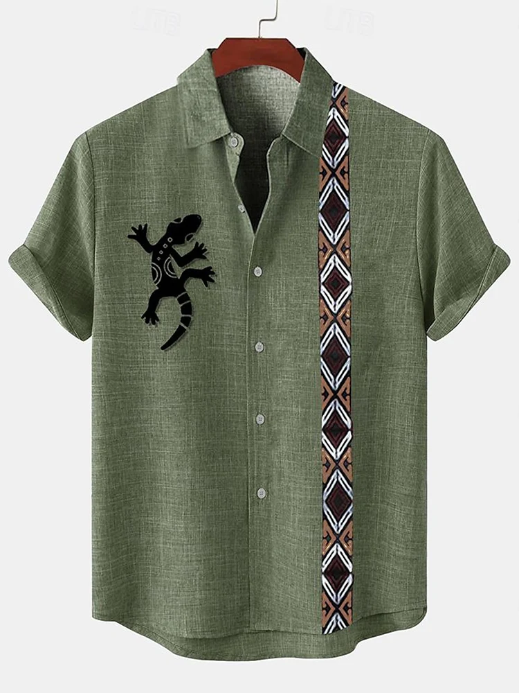 Summer Everyday Men\'s Casual Shirt, Vintage Style Tribal Print Men\'s Casual Short-sleeved Shirt, Pool Beach Party Hawaiian Shirt