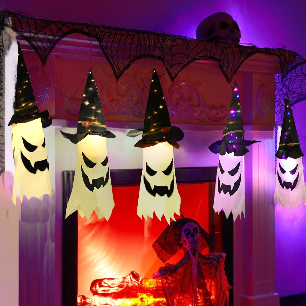 Chapeau de Sorcière d'Halloween avec Grande Lumière LED, Casquette de Magicien, Accessoires de Costume, Ornement d'Arbre en Plein Air, Décor de ixà la Maison