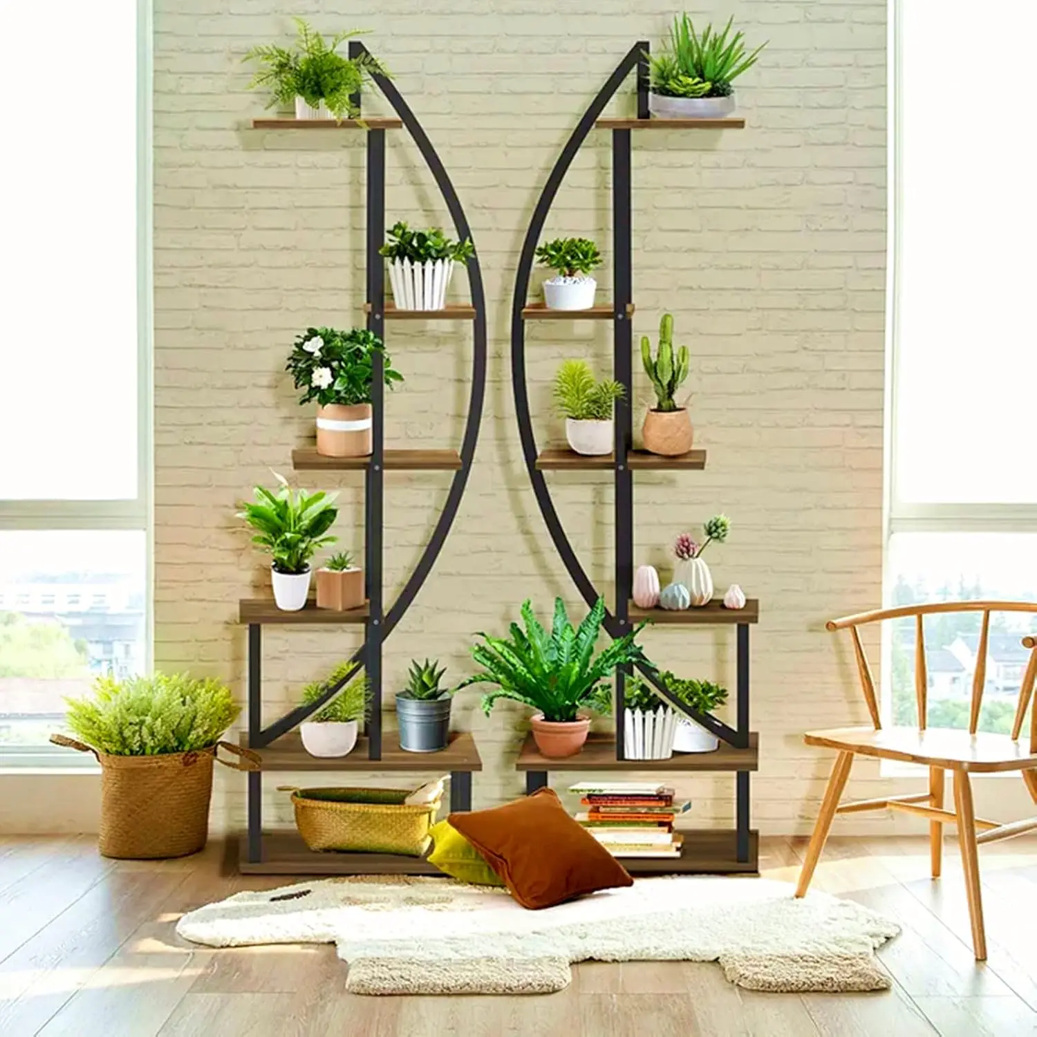 2 Pcs 6 Tier Tall Metal Indoor Plant Stand Half-Moon-Shaped Plant Shelf Holder Multi-Purpose Plant Stands plants decor p