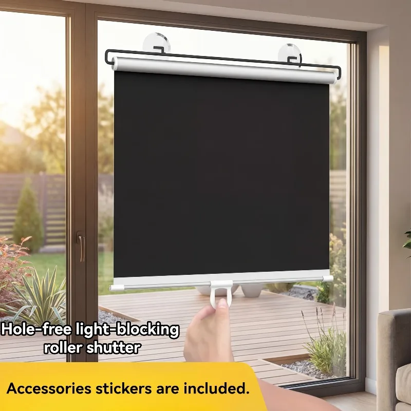 2pcs Portable Universal Full Blackout Non Perforated Retractable Blackout Curtain Suitable for Bedrooms and Offices