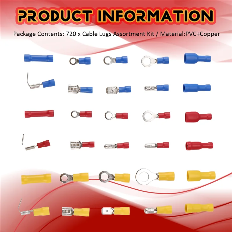 BAAG-720Pcs كابل العروات مجموعة متنوعة سلك شقة الإناث والذكور معزول سلك كهربائي كابلات الموصلات تجعيد محطات مجموعة