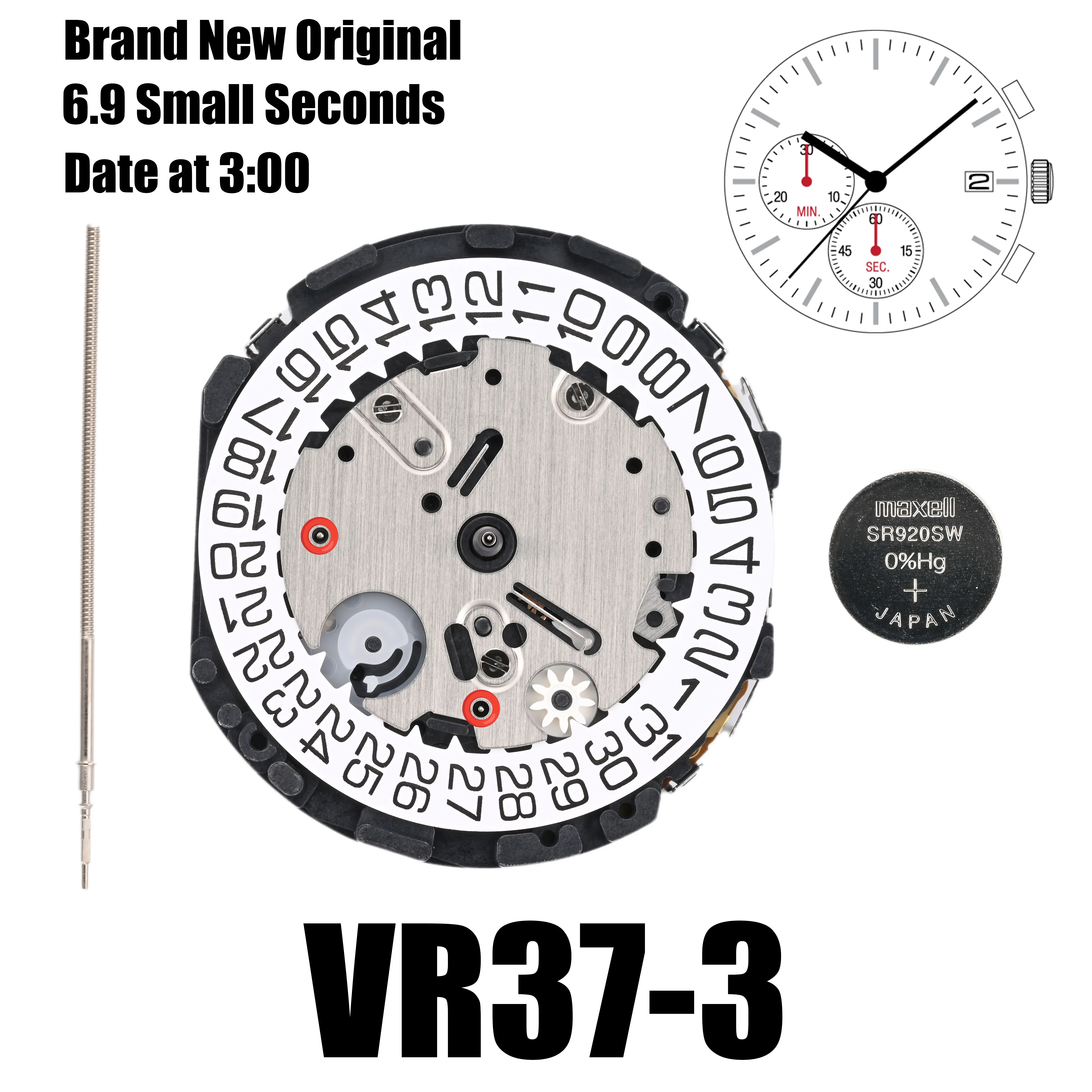 Brand New Original VR37 Movement VR37B/A Movement Chronograph VR32B/A Quartz Movement 6.9 Small Seconds Date At 3：00