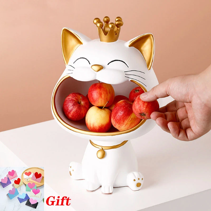 

Cute Crown Lucky Cat Storage Ornaments Living Room Decorative Artwork Ornaments Resin Luxury Home Decor Storage Key Small Items