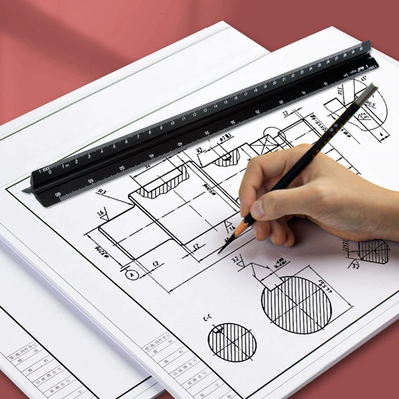 Architectural Ruler 30 Cm Aluminum Triangular Ruler Various Scales 1:20, 1:25, 1:50, 1:75, 1:100, 1:125 For Architects