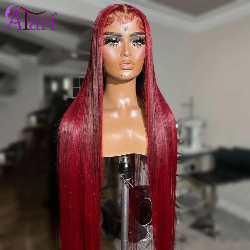 5x5 Lace Closure Wig Ombre Red Transparent 13x4 Lace Front Human Hair Wigs Brazilian Straight Lace Frontal Wigs Pre Plucked