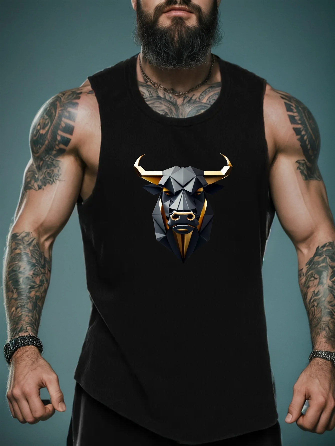 

Cowhead printed men's vest, casual sleeveless sports vest, breathable and comfortable top