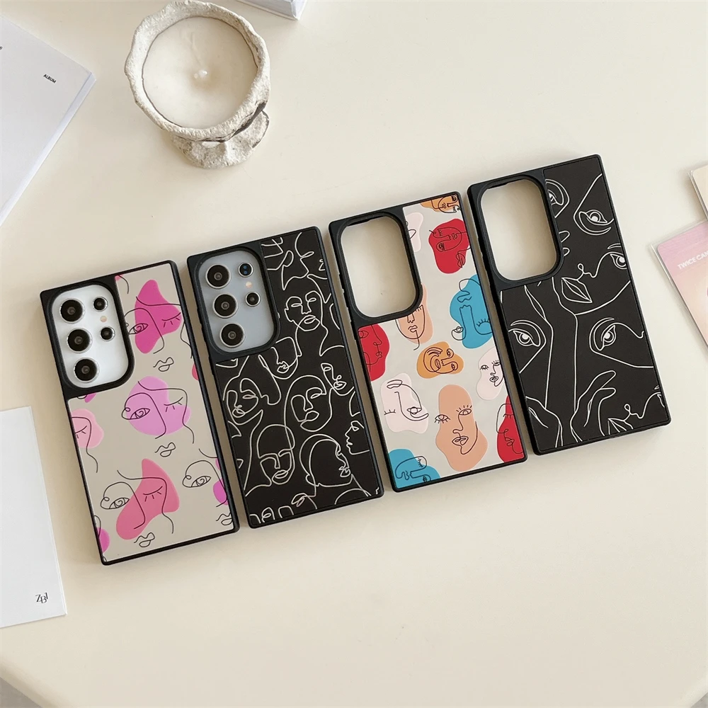 

Для Samsung S25 S24 S23 Ultra Artistic Lines Face Pattern Чехол Galaxy S23 S24 S25 Plus Жесткая задняя противоударная зеркальная крышка