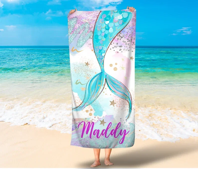 Personalized mermaid tail towel Kids beach towel Girls beach towels Girls unicorn  bath towels Magical mermaid girls towels Free