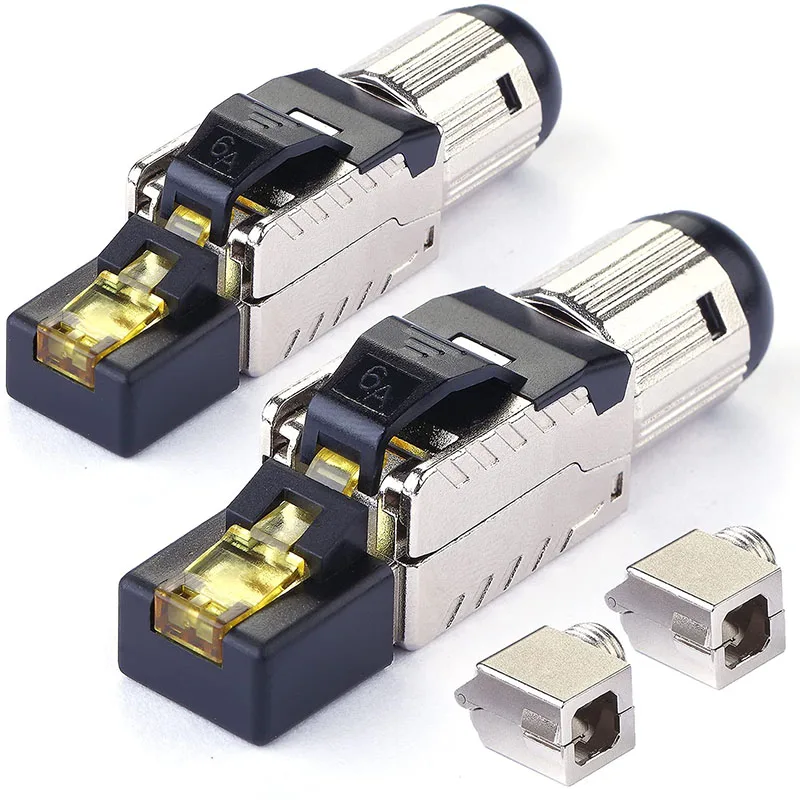 Tool-Free RJ45 Double Shielded Plug Zinc Alloy 10G CAT6A CAT7 CAT8 3U Gold Plated Contact for 23AWG SFTP Network Cable Reusable