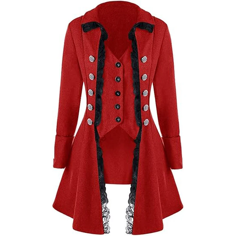 2024 Halloween medieval Solid Color Long Sleeved Three Breasted Women's Coat Irregular Top