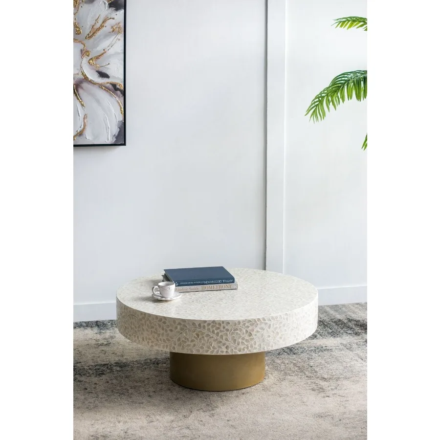 طاولة قهوة كابيز كريمية فريدة من نوعها مقاس 35 × 35 × 16 مع قاعدة ذهبية