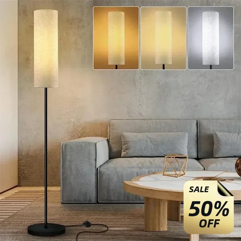 

LED Floor Lamp Dimmable Reading Light Linen Lampshade Lamp for Bedroom Living Room Office E27 Light Bulb