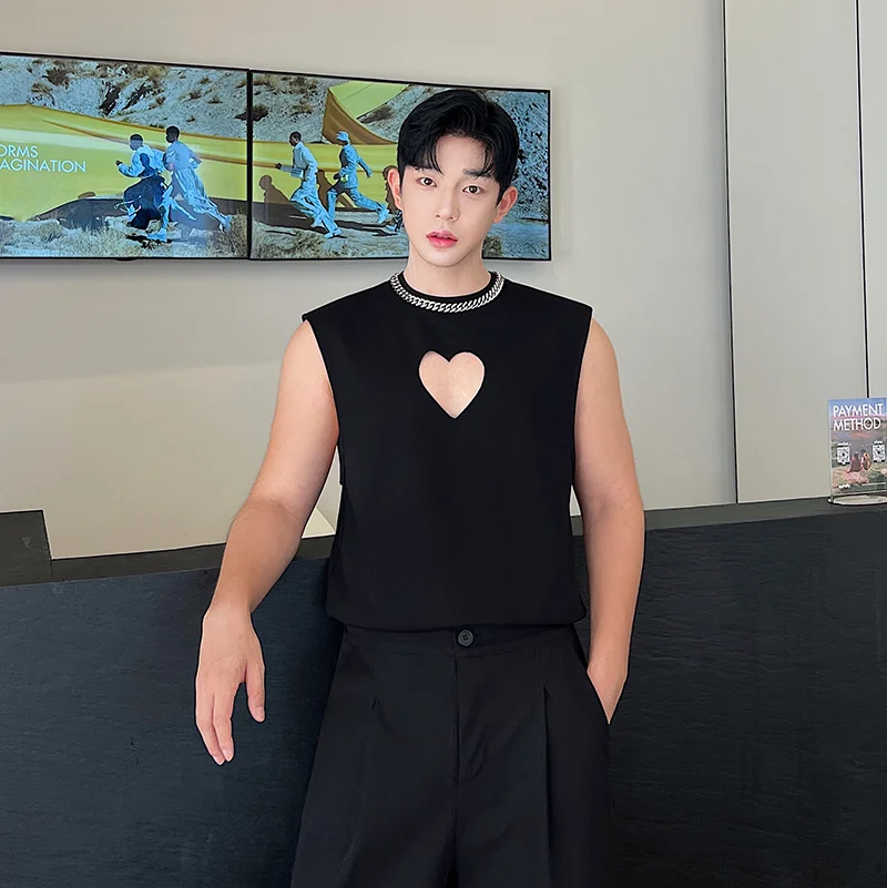 

Летний вязаный жилет с ажурным узором в виде сердца, мужской, в корейском стиле, приталенный, свободного кроя, повседневный, с круглым вырезом