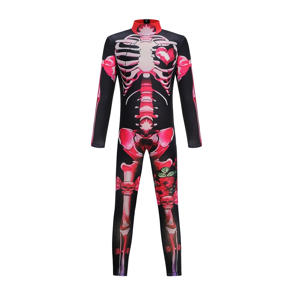 Girls Rose Printed Skeleton Bodysuit Halloween Ghost Bride Costume Scary Performance Scary Dress Up Outfit