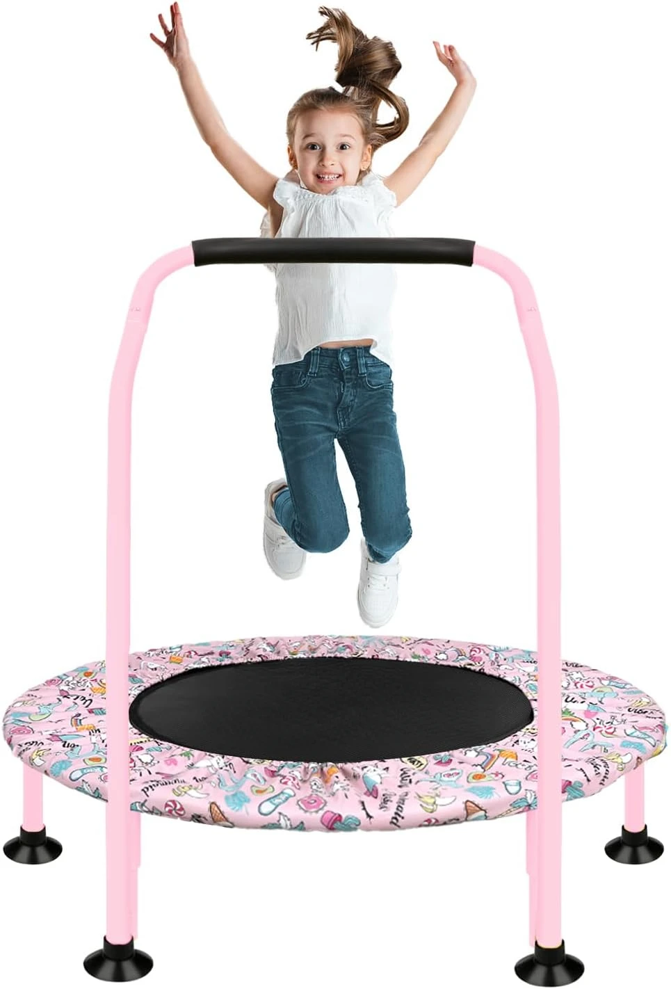 

KENSONE 36" Mini Trampoline for Kids, Indoor Small Recreational Trampoline for Toddlers with Foam Handle and Leg Suction Cups