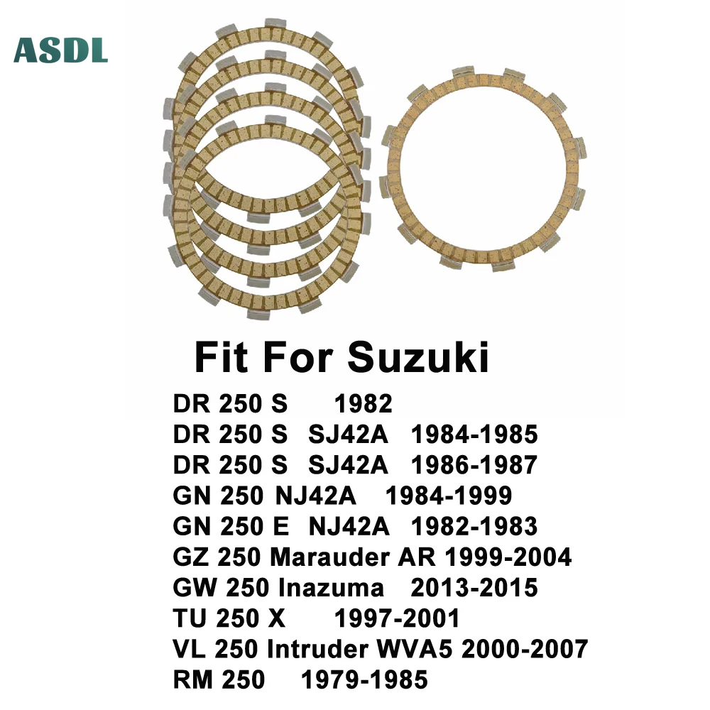 

Motorcycle Friction Clutch Plate Kit For Suzuki DR 250S SJ42A 84-87 GN250 NJ42A 84-99 GZ250 Marauder 1999-2004 GW250 VL250 TU250