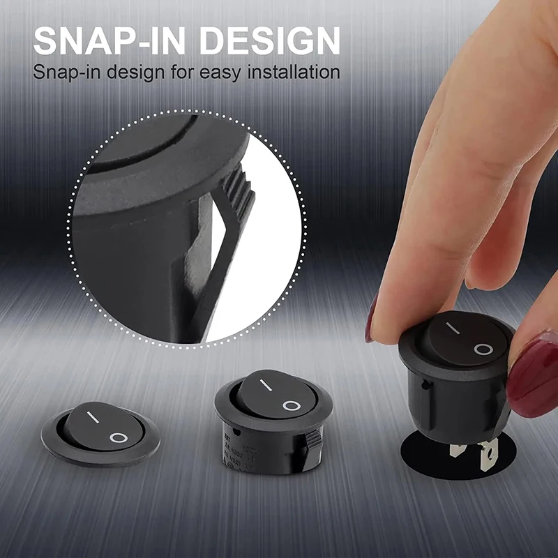 20pcs Rocker Switch Black On Off 2 Pin Mini Round Toggle Switch 3A 250V 6A 125V Circle Switches For RV Car Truck Boat