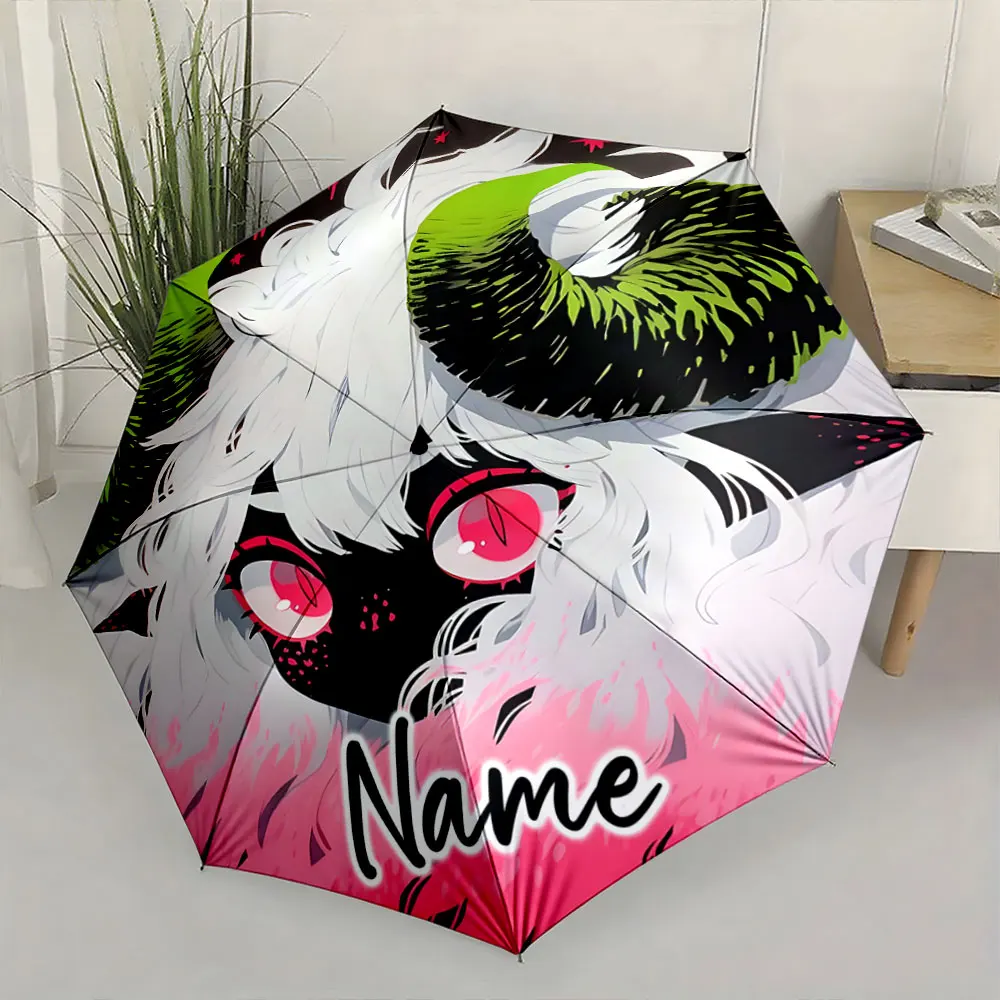 Custom Name Whimsical Lamb-Themed Umbrella with Vibrant Art Design 8 Iron Ribs Folding Umbrella Auto-Open Fashion Sunshade