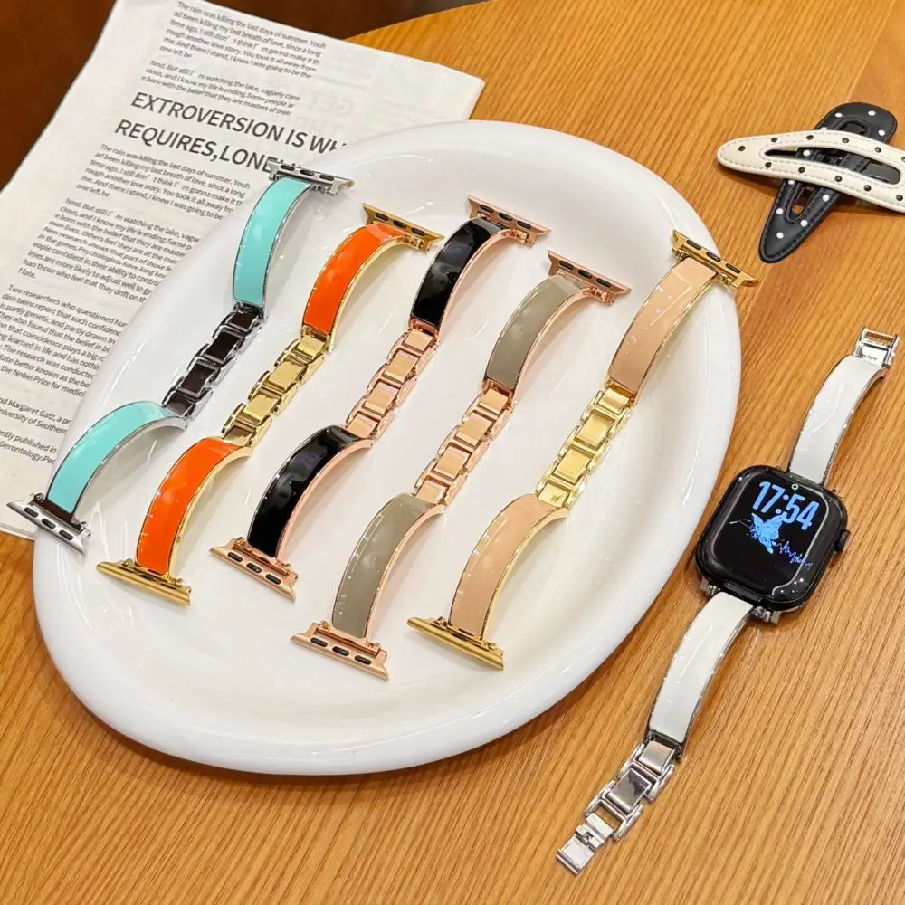 

Slim Jewelry Enamel Watch Bands for Apple Watch 38 40 41 42 44 45 46 49mm Metal Adjustable Correa for iWatch Series 11 Bracelet
