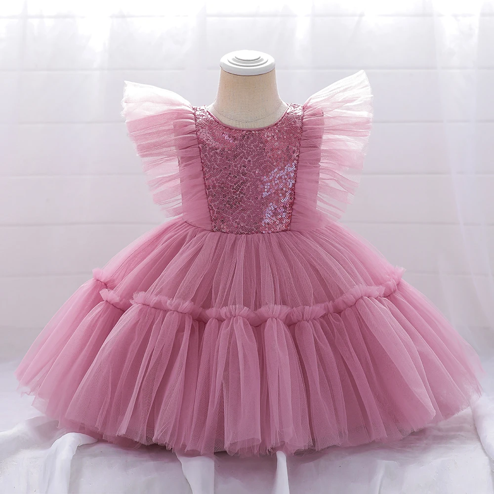 Baby Dresses Summer 1 Years Birthday Green Party Princess Dress for Girl Tulle Bow Sequin Bridemaid Dresses Wedding Gown Costume