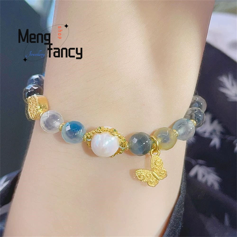 Natural New Cut Noodles Sweet Heart Agate Butterfly Bracelet Exquisite High-grade Sexy Young Girls Fashion Jewelry Holiday Gifts