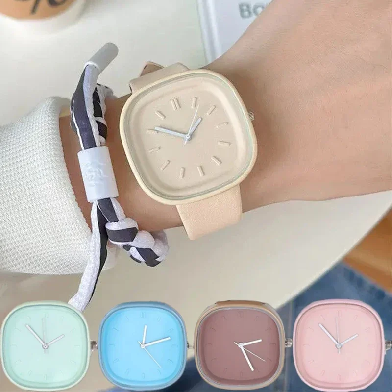 Fashion Women\'s Watches Brand Candy Colors Ladies Watch Leather Watch Women Girls Female Quartz Wristwatches Luxury Simple Clock