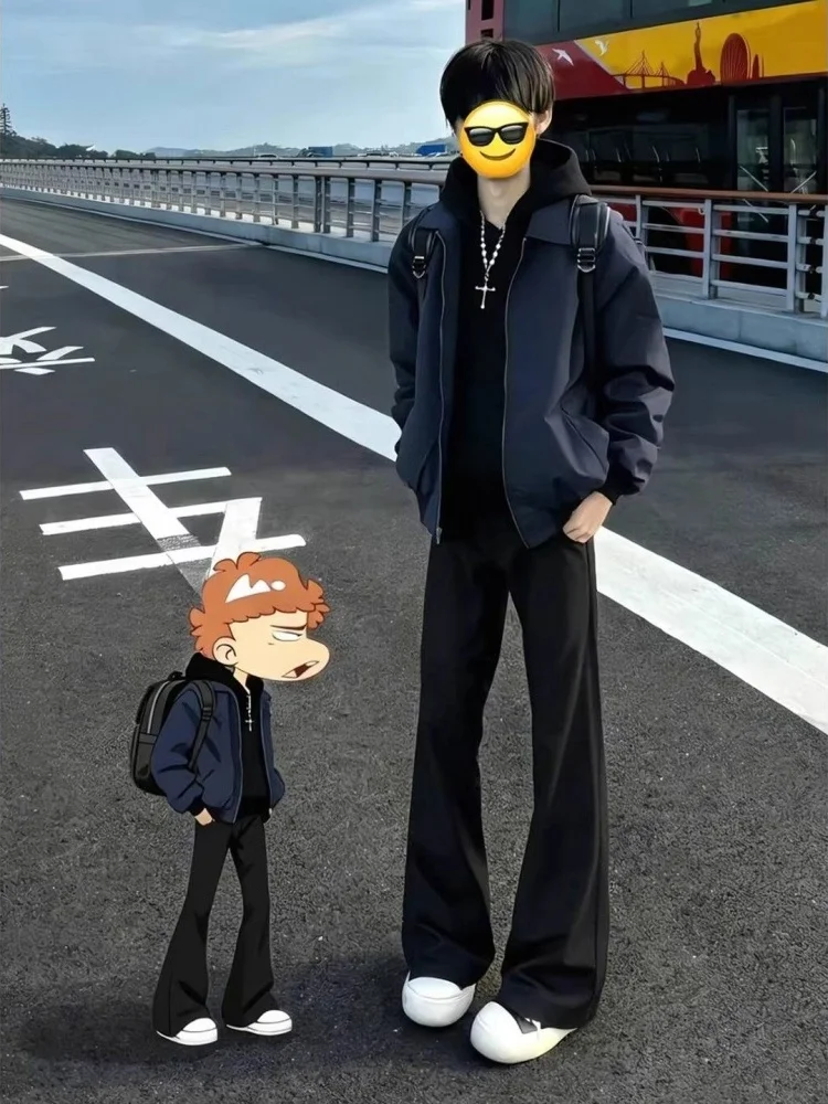 

American High Street Fce Lined Bell Bot Jeans Men's Autumn Winter Tall Leg Lengthening Knife Straight Leg Jeans