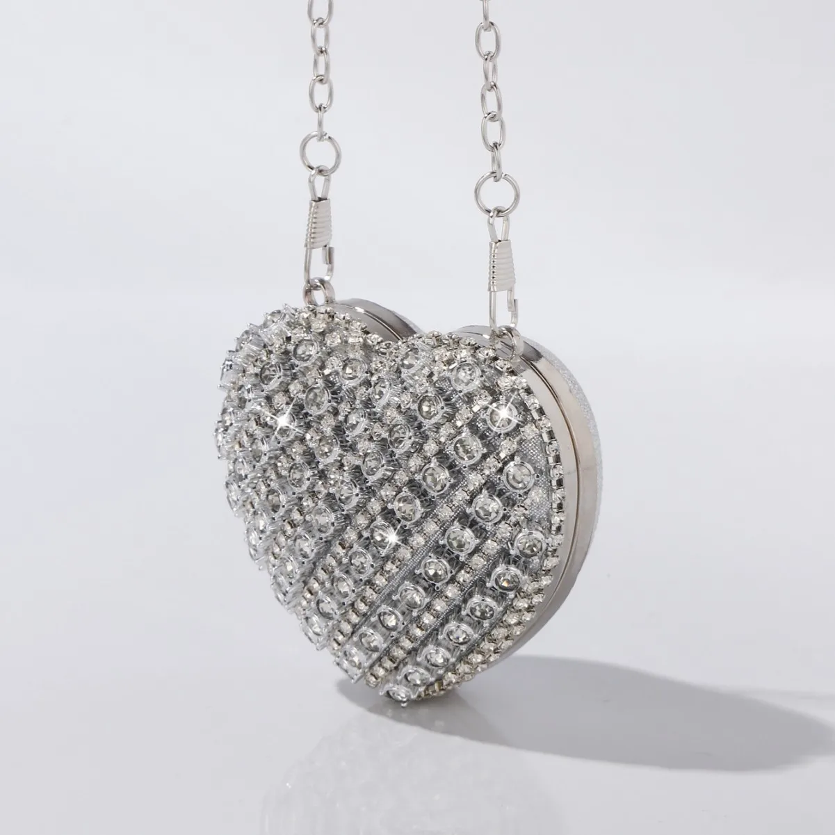 Rhinestone Heart Shaped Evening Clutch Sparkling Diamond-Embellished Chain Lipstick Bag for Party & Wedding, Luxury Mini Purse view 2