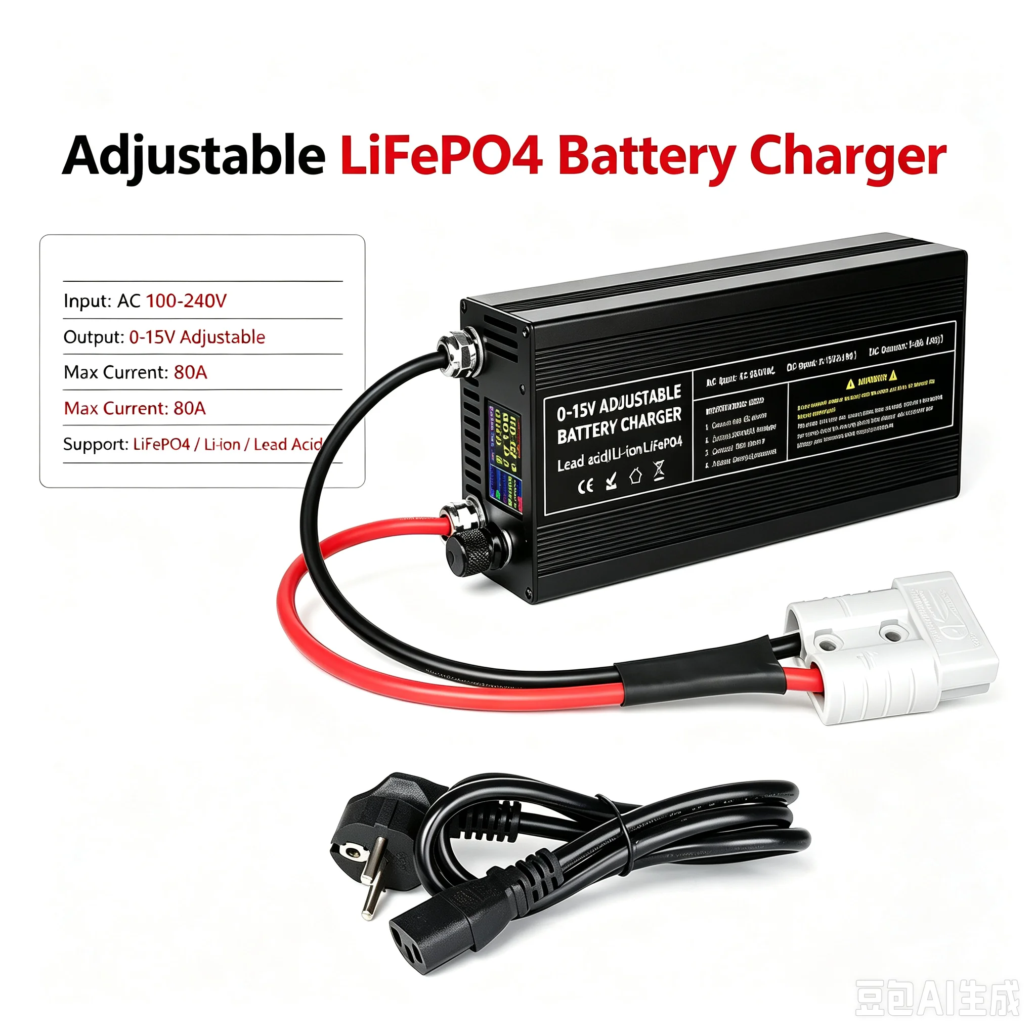 14.6V 80A 50A 40A 30A 20A LiFePO4 Battery Charger LiFePO4 Charger Current and Fixed Voltage 100V-240V Power Adapter with Display