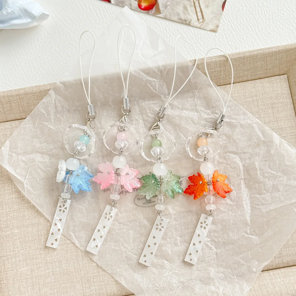 Mobile Phone Charm Fashion Wind Chime Keychain Lanyard Bag Charm Elegant Maple Leaf Keychain For Bag Pencil Case Phone