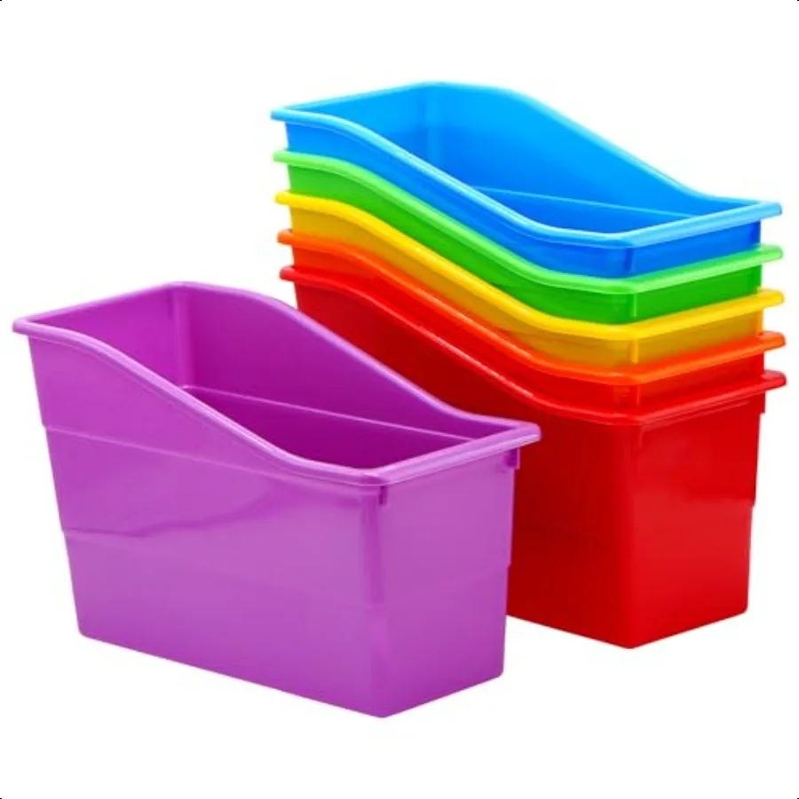 

4E's Novelty 6 Durable Book and Binder Holder Files Book Bins for Classroom Plastic Vertical Storage Book Organizer Folder Offi