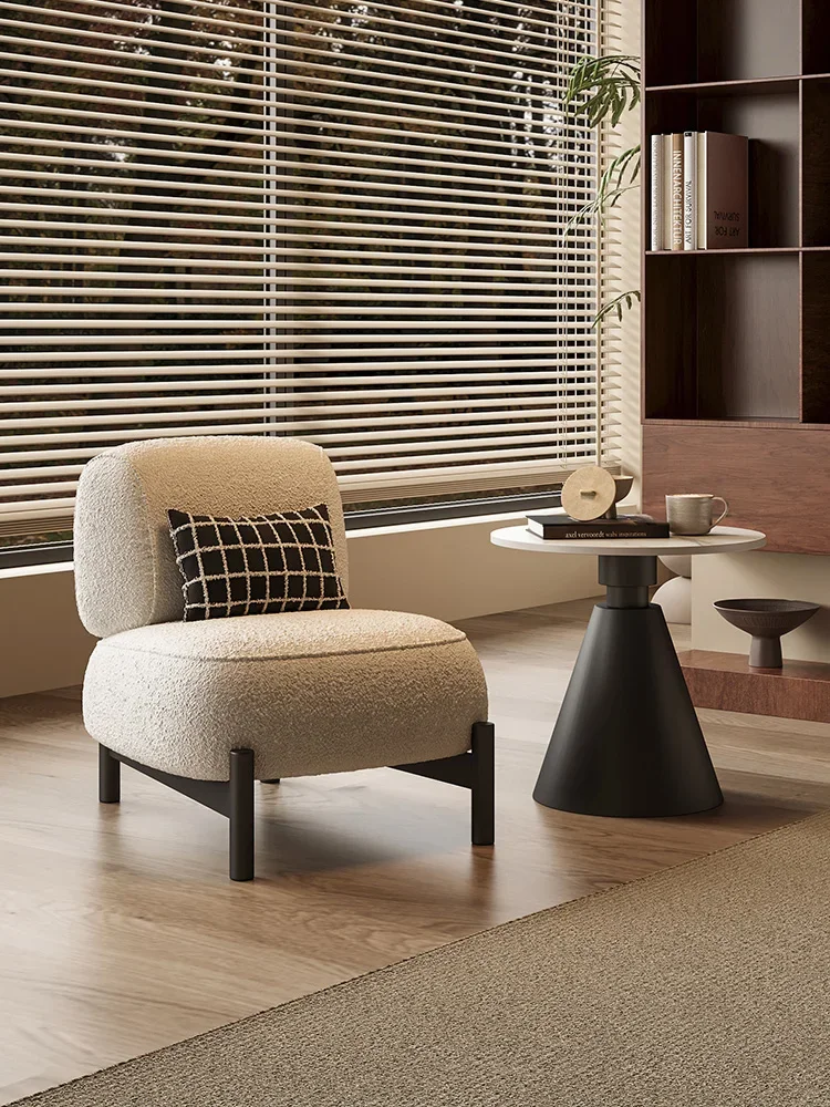 Silla de ocio de lana de cordero color crema antigua, marco de acero al carbono, sofá individual, muebles de sala de estar, Sedia Velluto E Oro, silla de dormitorio