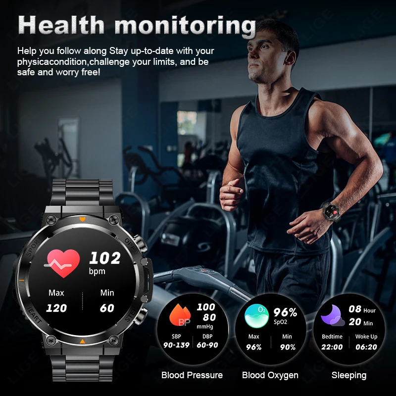 Reloj inteligente LIGE para hombre 2025, llamadas Bluetooth, batería grande de 400mAh, reloj inteligente de 1,39 pulgadas, más de 100 modos deportivos, reloj deportivo, reproductor de música