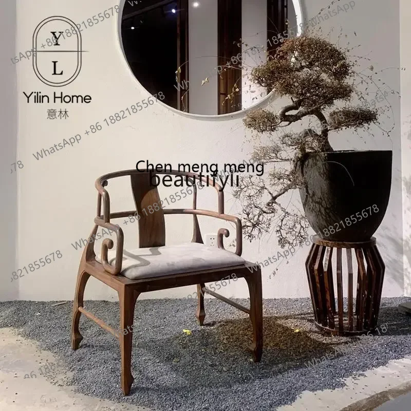 

XZNew Chinese-style North American black walnut tea chair, modern antique office tea room atmosphere, all solid wood master chai