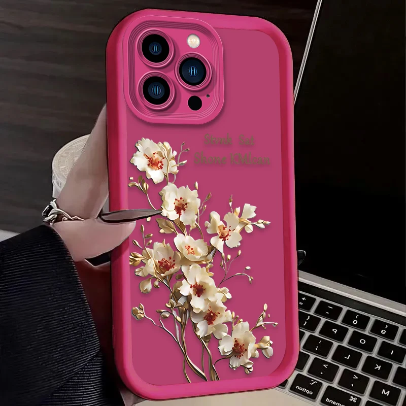 White Pink Flower Soft Phone Case For iPhone 17 Air 16 16E 15 14 13 12 11 Pro Max X XS X S Max XR SE 2020 SE4 7 8 Silicone Cover view 5