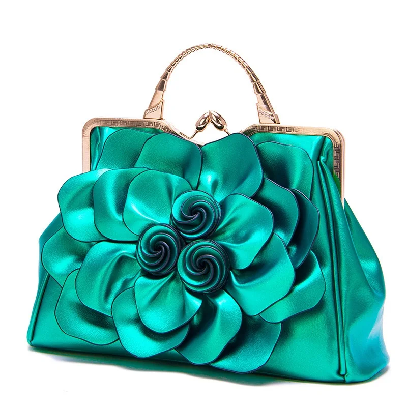 Women Fashion Colourful Big Flower Romantic Rose Metal Buckle Large Capacity Shoulder Bag Crossbody Bag Party Wedding Vacation
