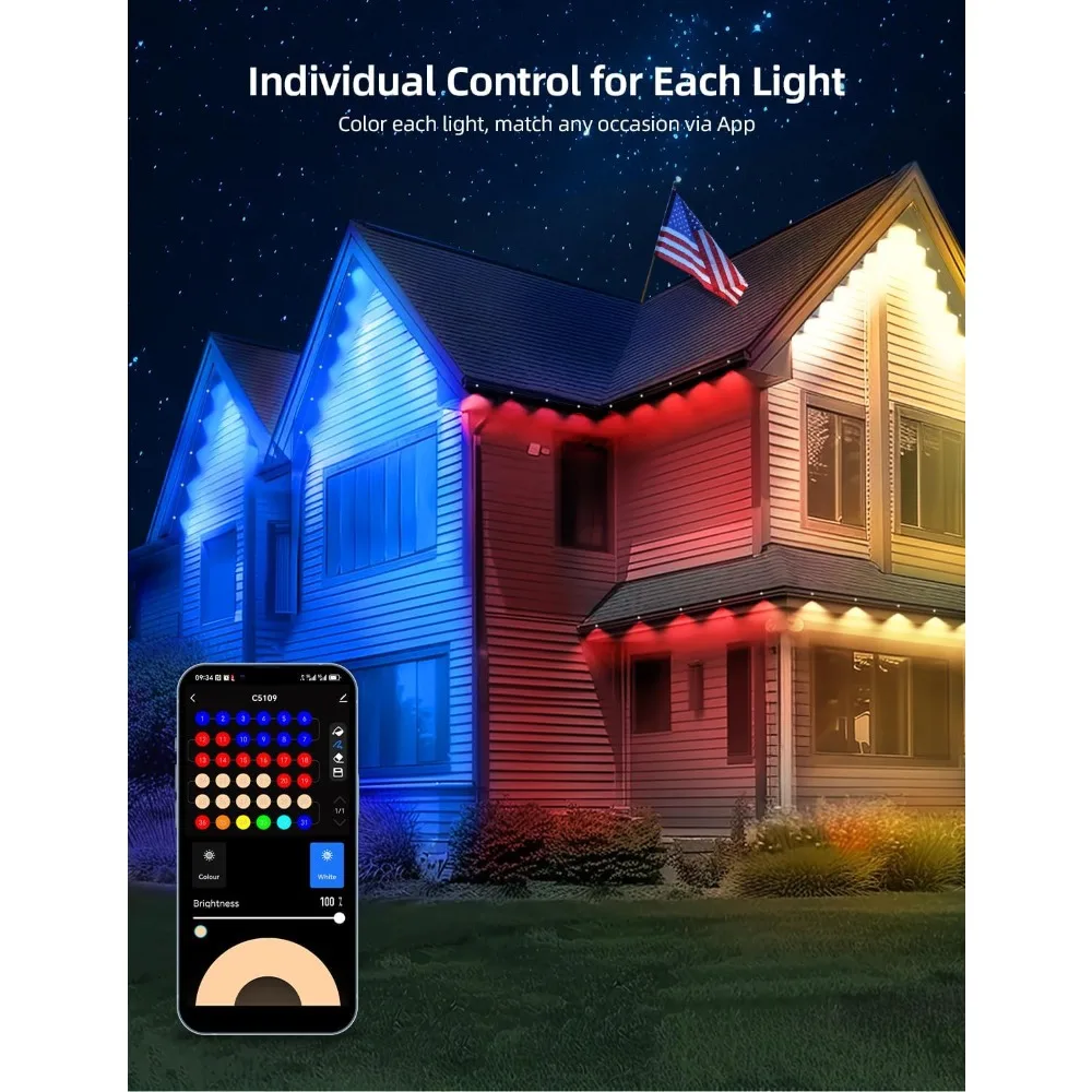 أضواء خارجية دائمة 100ft RGBW شريط LED ذكي مع 72 مصباح LED 111 وضع المشهد App التحكم عن بعد Alexa Google Assistant #3
