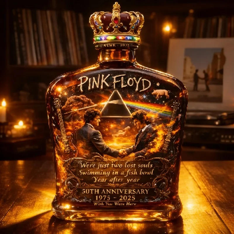 Pink Floyd Tribute Whiskey Decanter, 50th Anniversary Rock Design Collectible Liquor Bottle