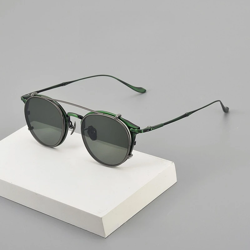 Top Quality Titanium Magnetic Double-layer Eyeglasses Men Women Retro Carved Full Frame Prescription Magnetic Sunglasses UV400