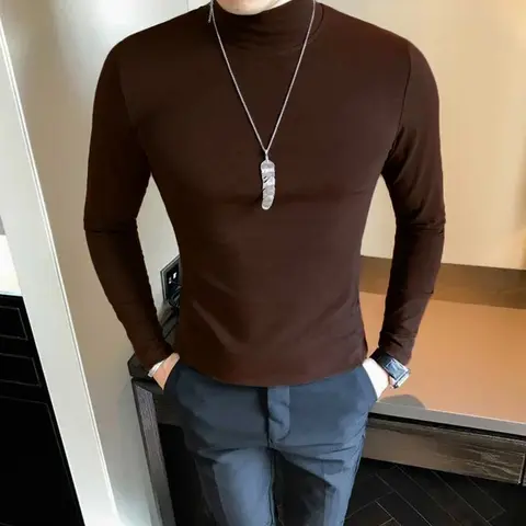 Thermal Underwear Tops Male Winter Clothes Thermal Shirt Autumn Men's Winter Tights High Neck Thin Slim Fit Long Sleeve T-shirt
