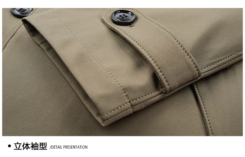 Classic Fashion Trench Coats Men Business Casual Mid-long Windbreaker Lapel Khaki Long Coat for Men Simple Mens Jackets M-4XL
